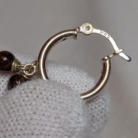 [2/$40] Earrings - Huggie with Brown beading dangle - Picture 4 of 4